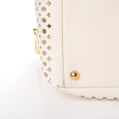 Prada Saffiano Perforated Zip Around Tote Talco 14 of 17