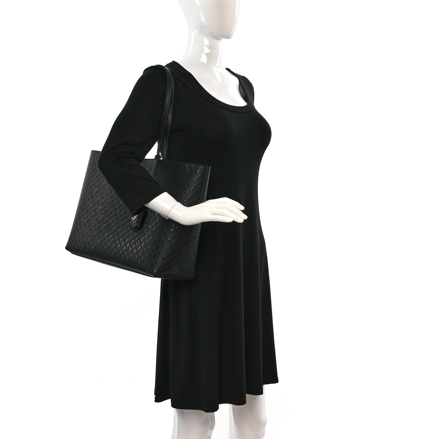Calfskin Monogram Embossed Nine2Five East West Tote Black