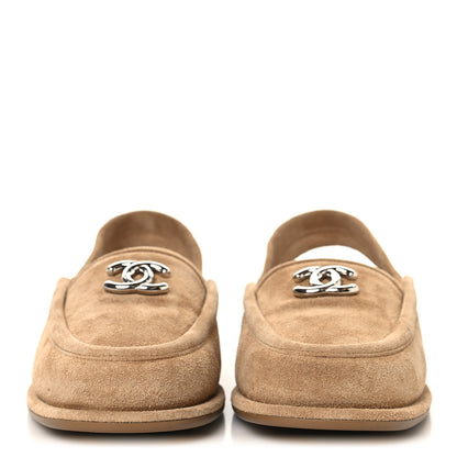 Chanel Suede Calfskin CC Slingback Loafers 35 Dark Beige 3 of 10