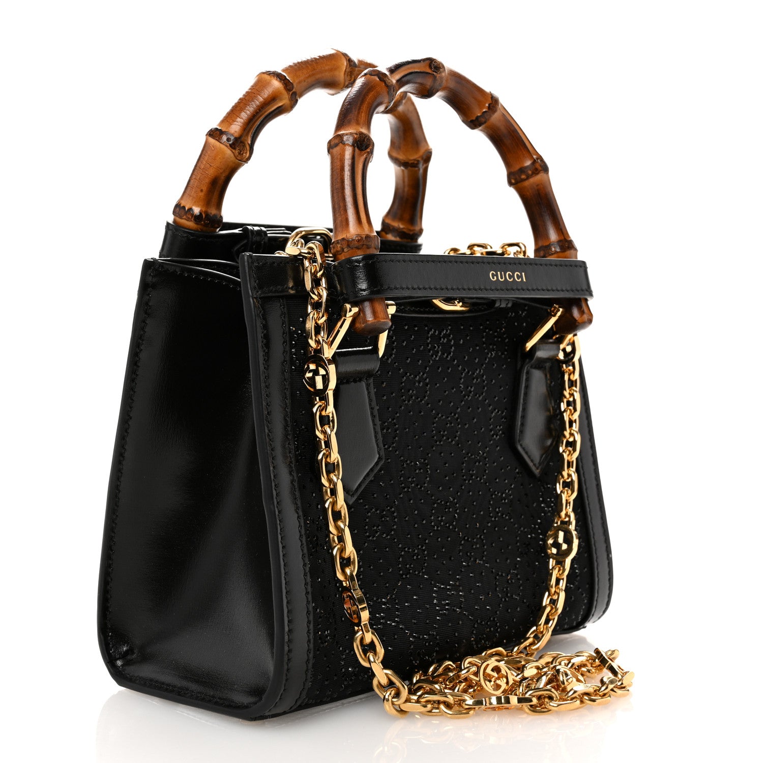 Gucci New Canvas Charisma Calfskin Crystal GG Monogram Mini Diana Tote Black 3 of 9