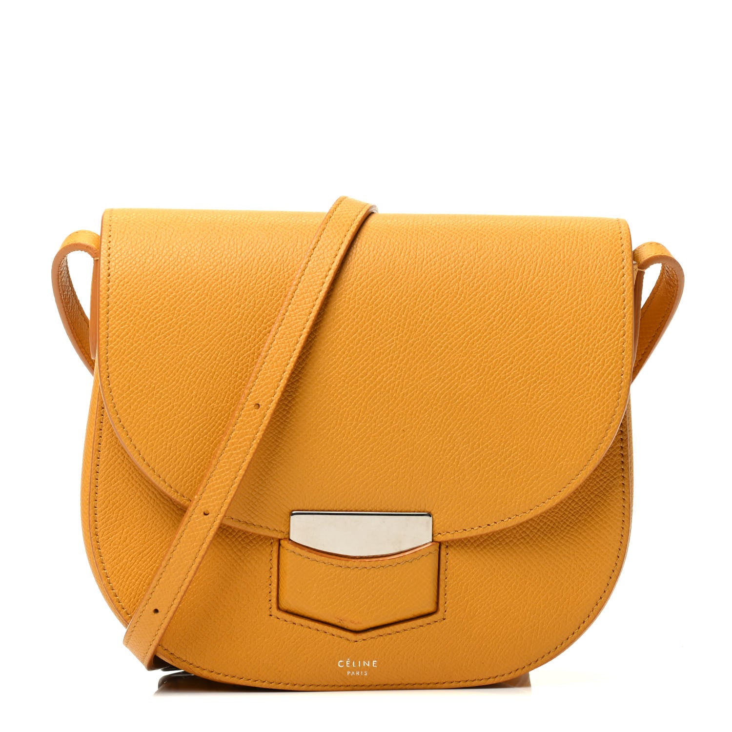 Celine Grained Calfskin Small Trotteur Saffron 1 of 4