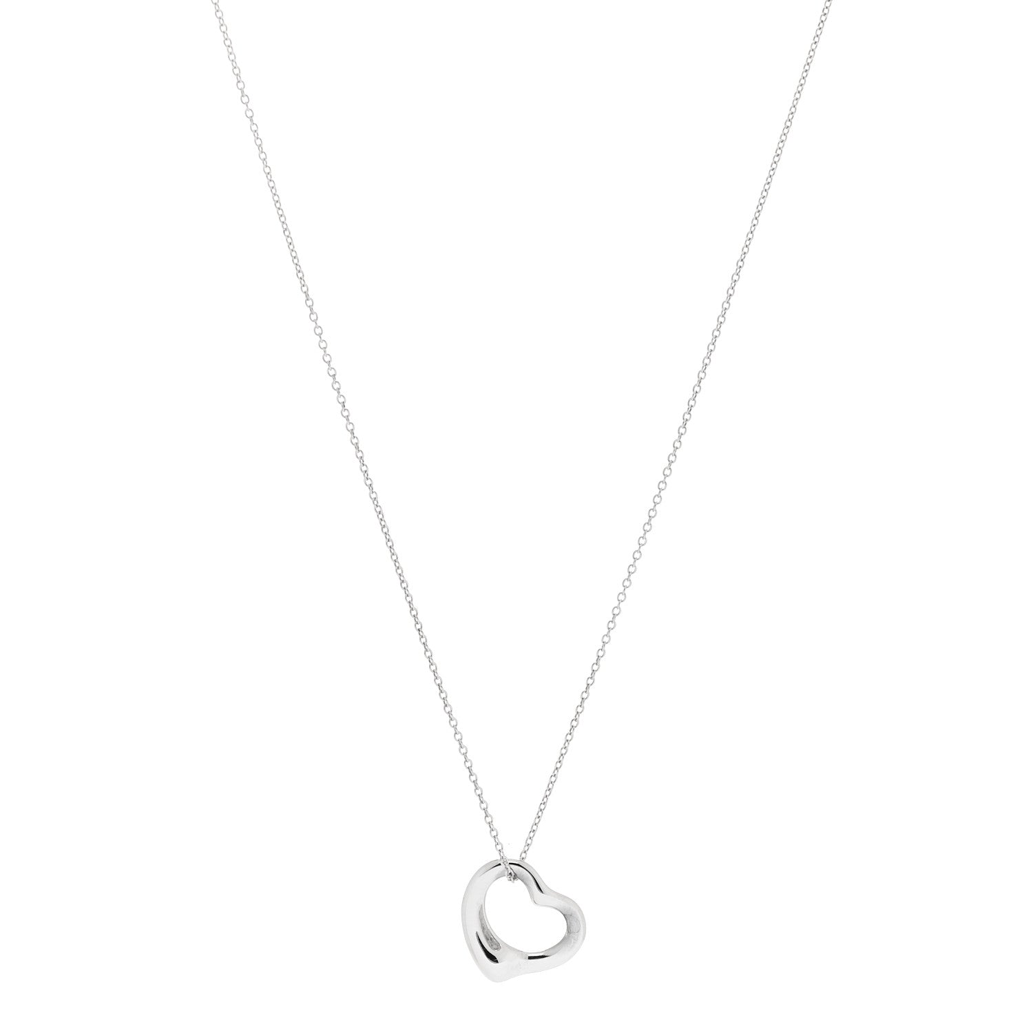 Tiffany Sterling Silver Diamond 16mm Elsa Peretti Open Heart Pendant Necklace 1 of 6