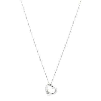 Tiffany Sterling Silver Diamond 16mm Elsa Peretti Open Heart Pendant Necklace 1 of 6