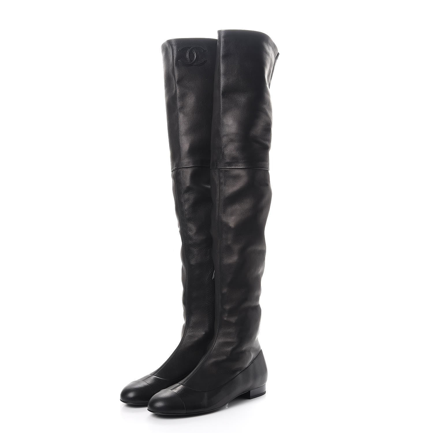 Chanel Lambskin Cap Toe High Boots 38 Black 3 of 9