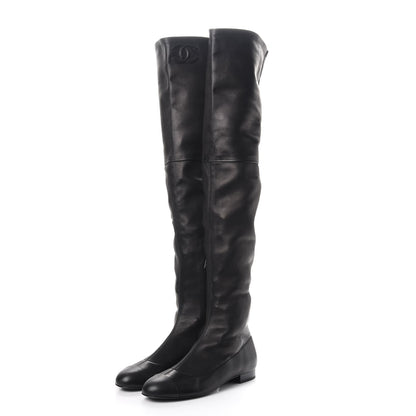 Chanel Lambskin Cap Toe High Boots 38 Black 3 of 9
