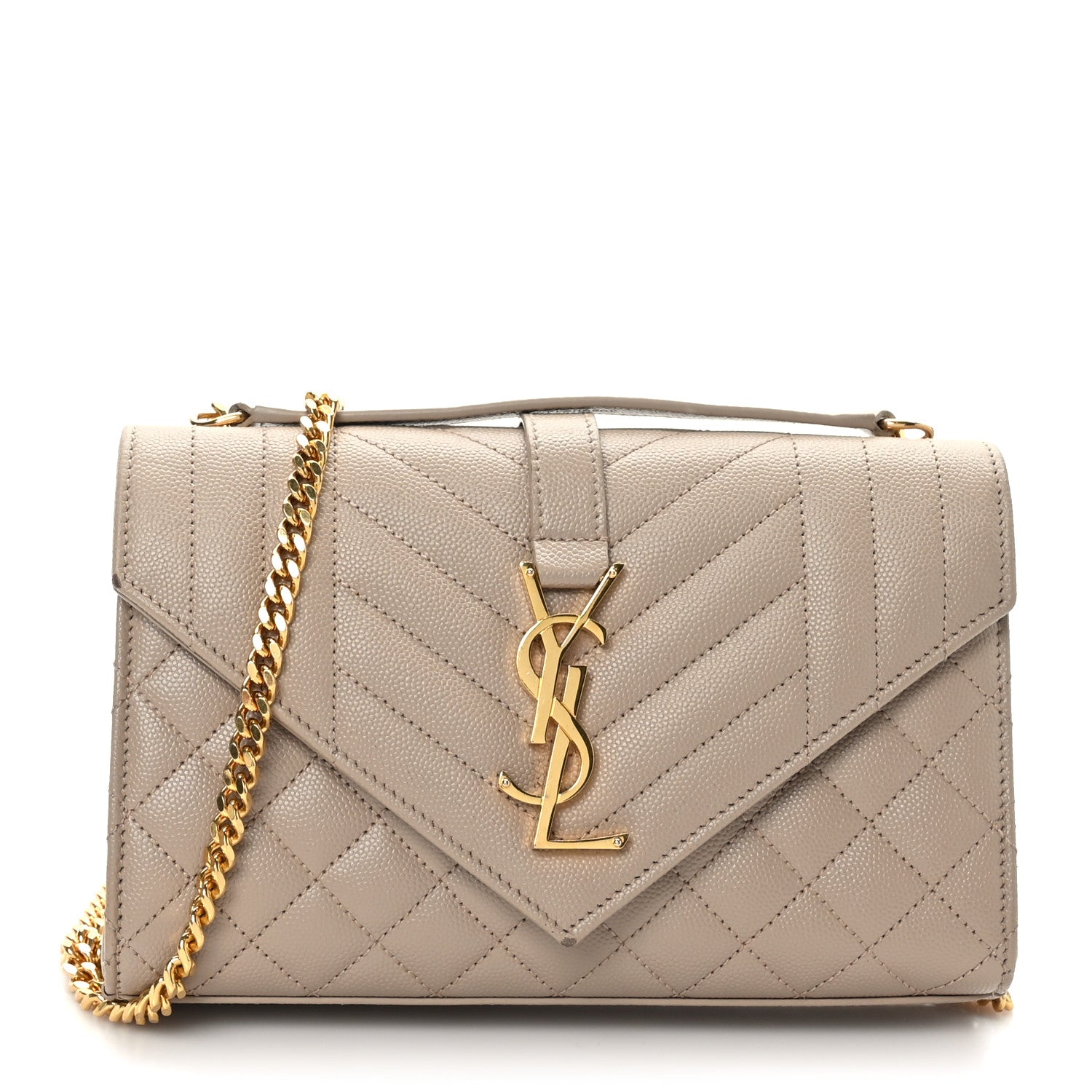 Saint Laurent Grain De Poudre Textured Mixed Matelasse Triquilt Small Monogram Satchel Dark Beige 1 of 7