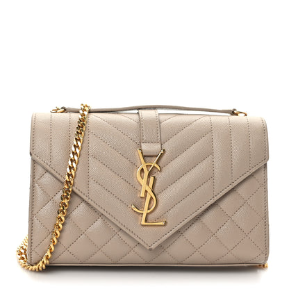 Saint Laurent Grain De Poudre Textured Mixed Matelasse Triquilt Small Monogram Satchel Dark Beige 1 of 7