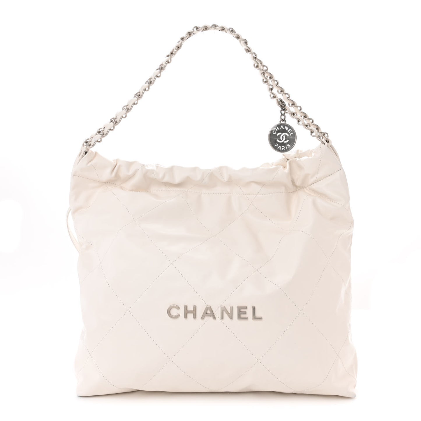 Shiny Calfskin Quilted Small Chanel 22 White