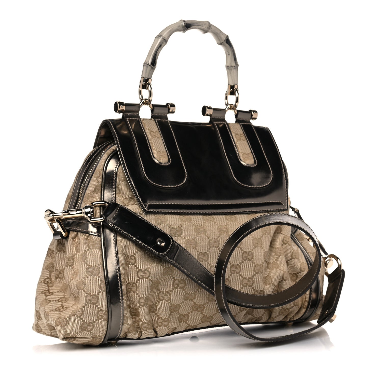 Monogram Large Pop Bamboo Top Handle Tote Pewter