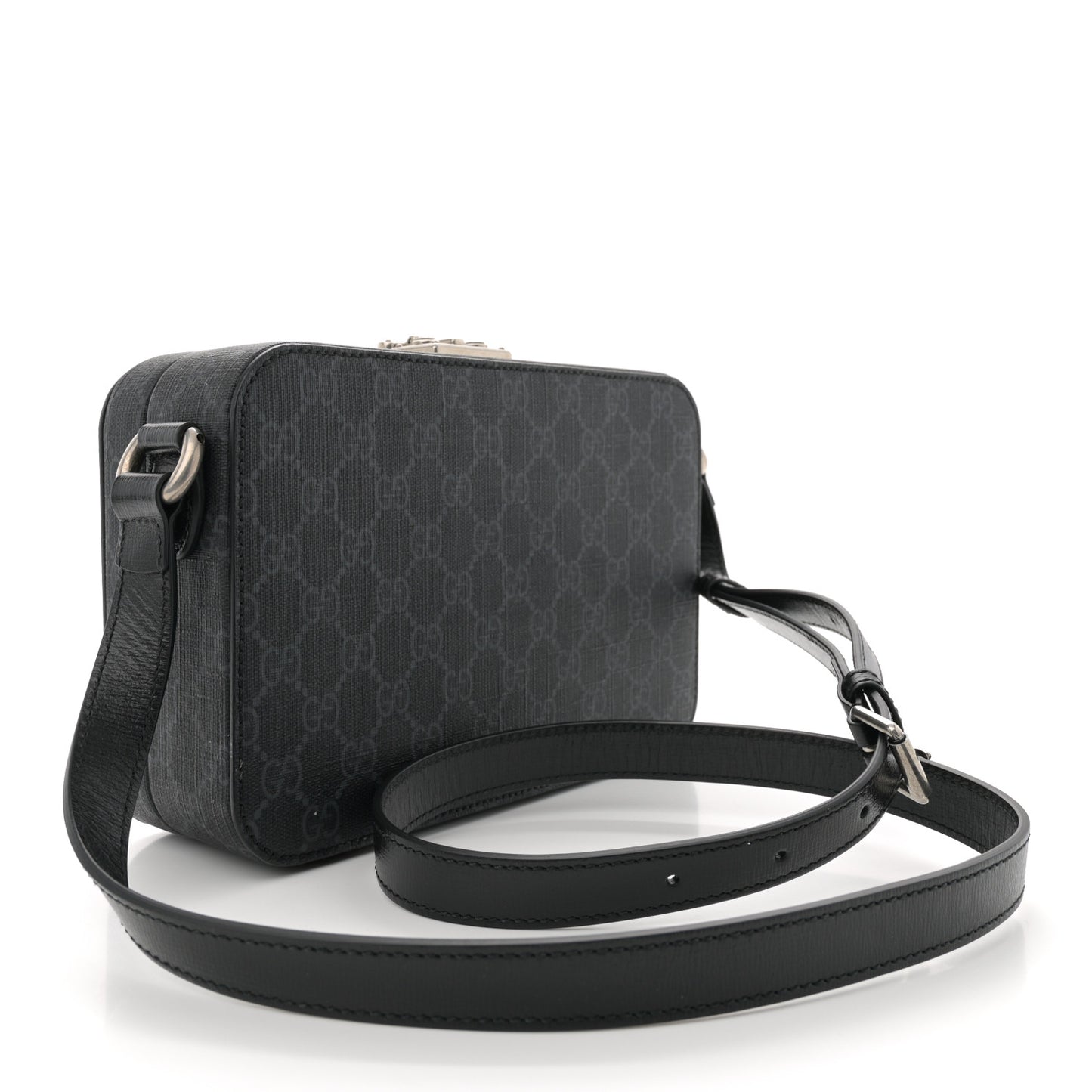 GG Supreme Monogram Azalea Calfskin Retro Interlocking G Shoulder Bag Black