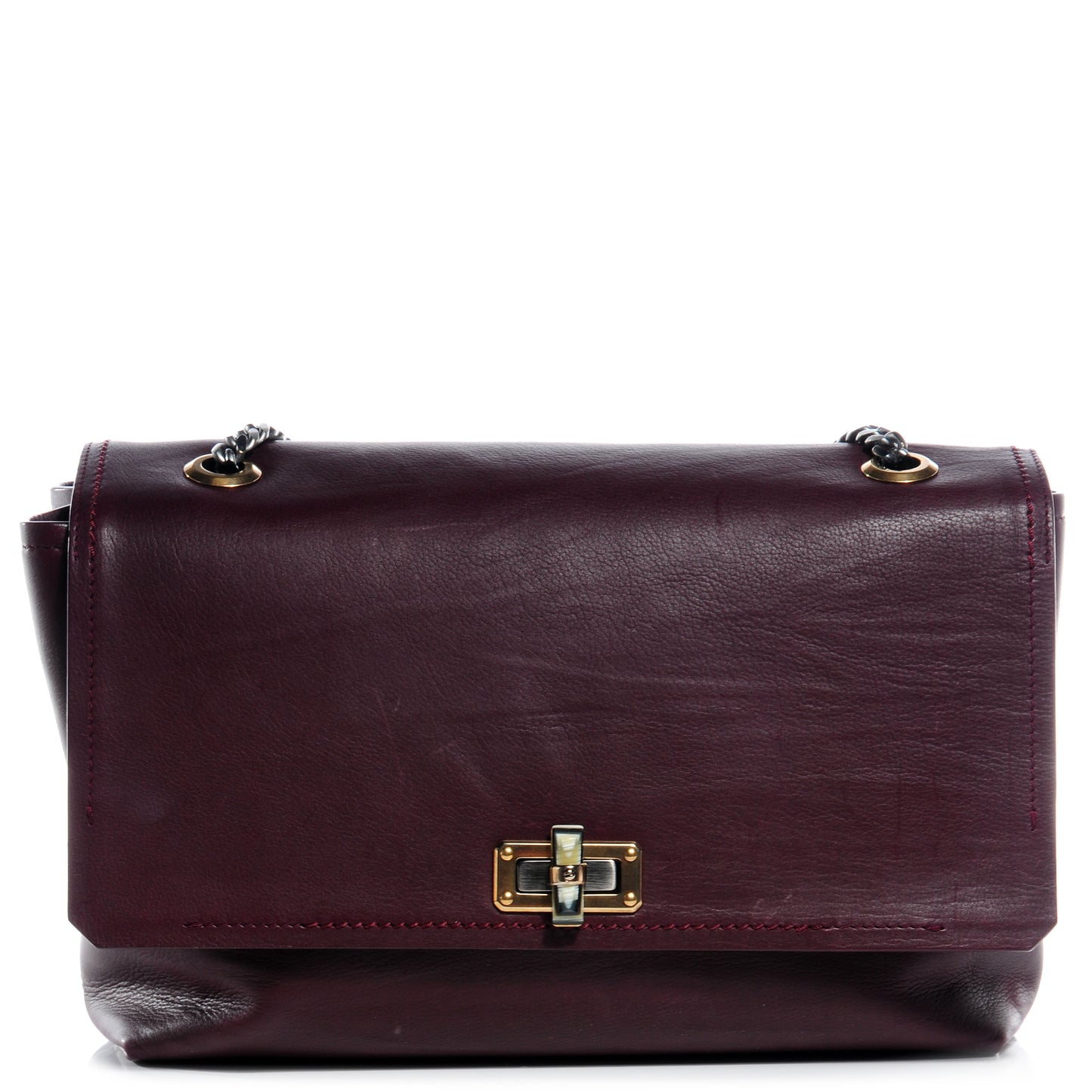 Leather Large Happy Chain Shoulder Bag Plum
