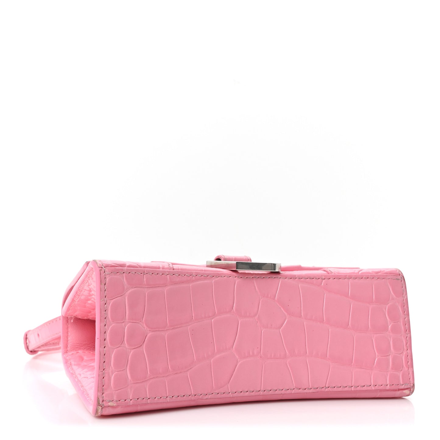 Shiny Calfskin Crocodile Embossed Hourglass Top Handle Bag XS Sweet Pink