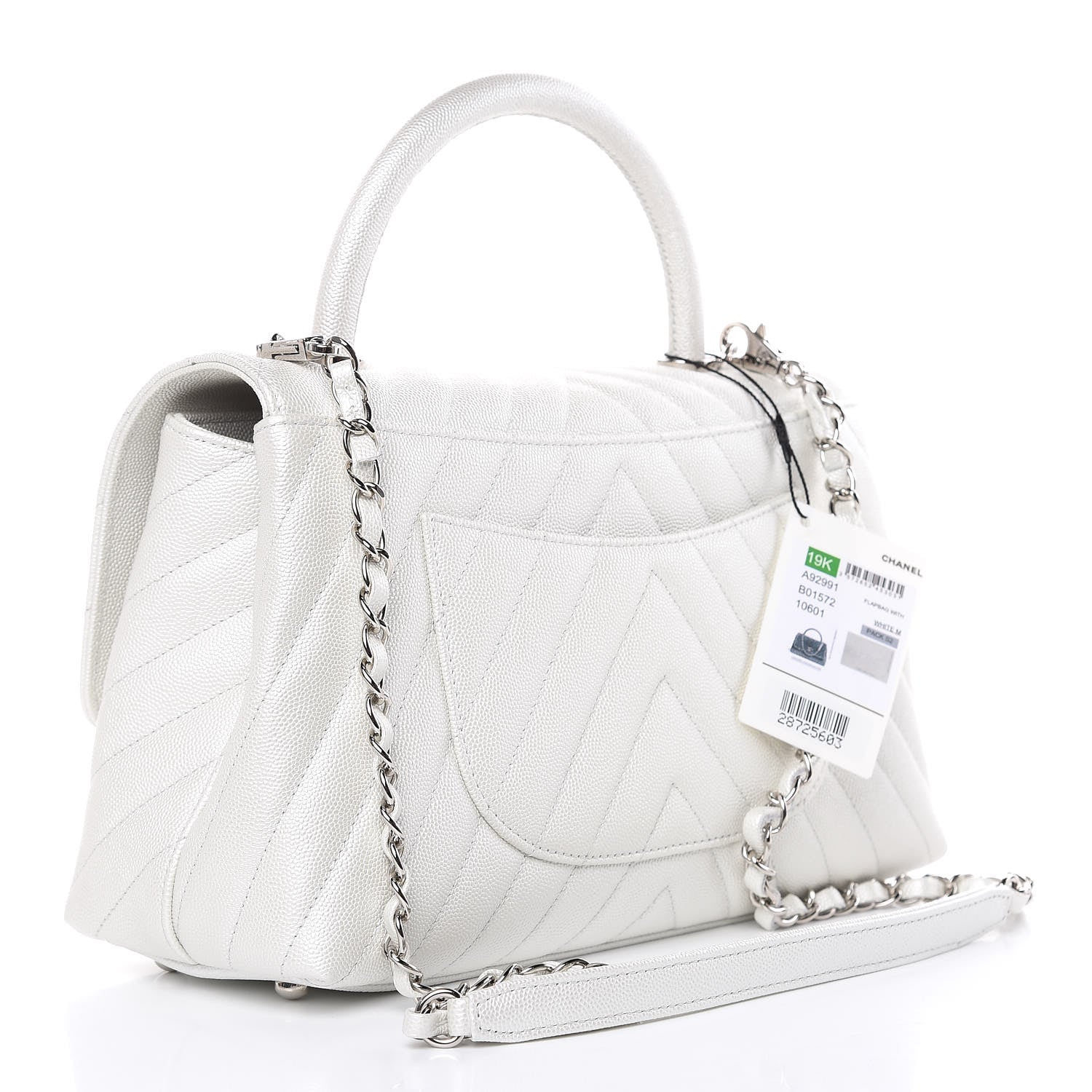 Chanel Iridescent Caviar Chevron Quilted Small Coco Handle Flap White 3 of 10