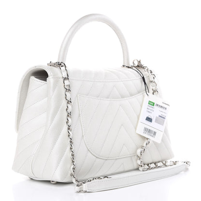 Chanel Iridescent Caviar Chevron Quilted Small Coco Handle Flap White 3 of 10
