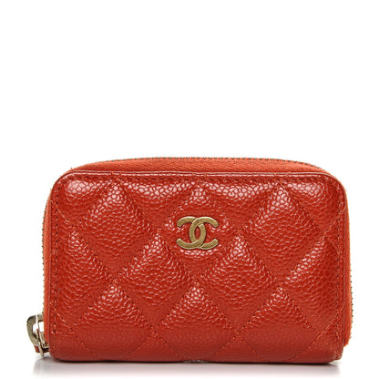 Chanel Pearly Caviar Quilted Zip Coin Purse Orange 1 of 7
