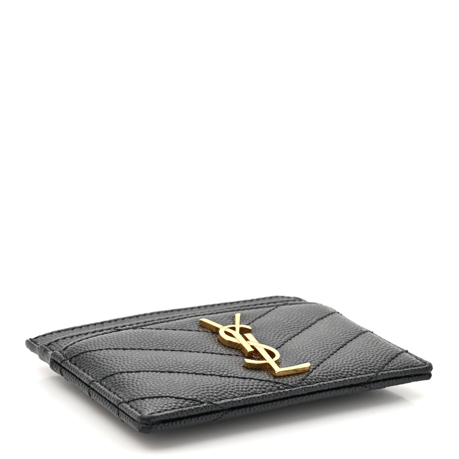 Saint Laurent Grain De Poudre Matelasse Chevron Monogram Credit Card Case Black 4 of 11