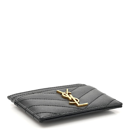 Saint Laurent Grain De Poudre Matelasse Chevron Monogram Credit Card Case Black 4 of 11