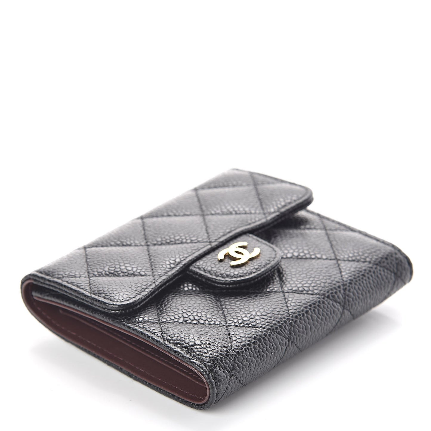 Caviar Quilted Compact Flap Wallet Black