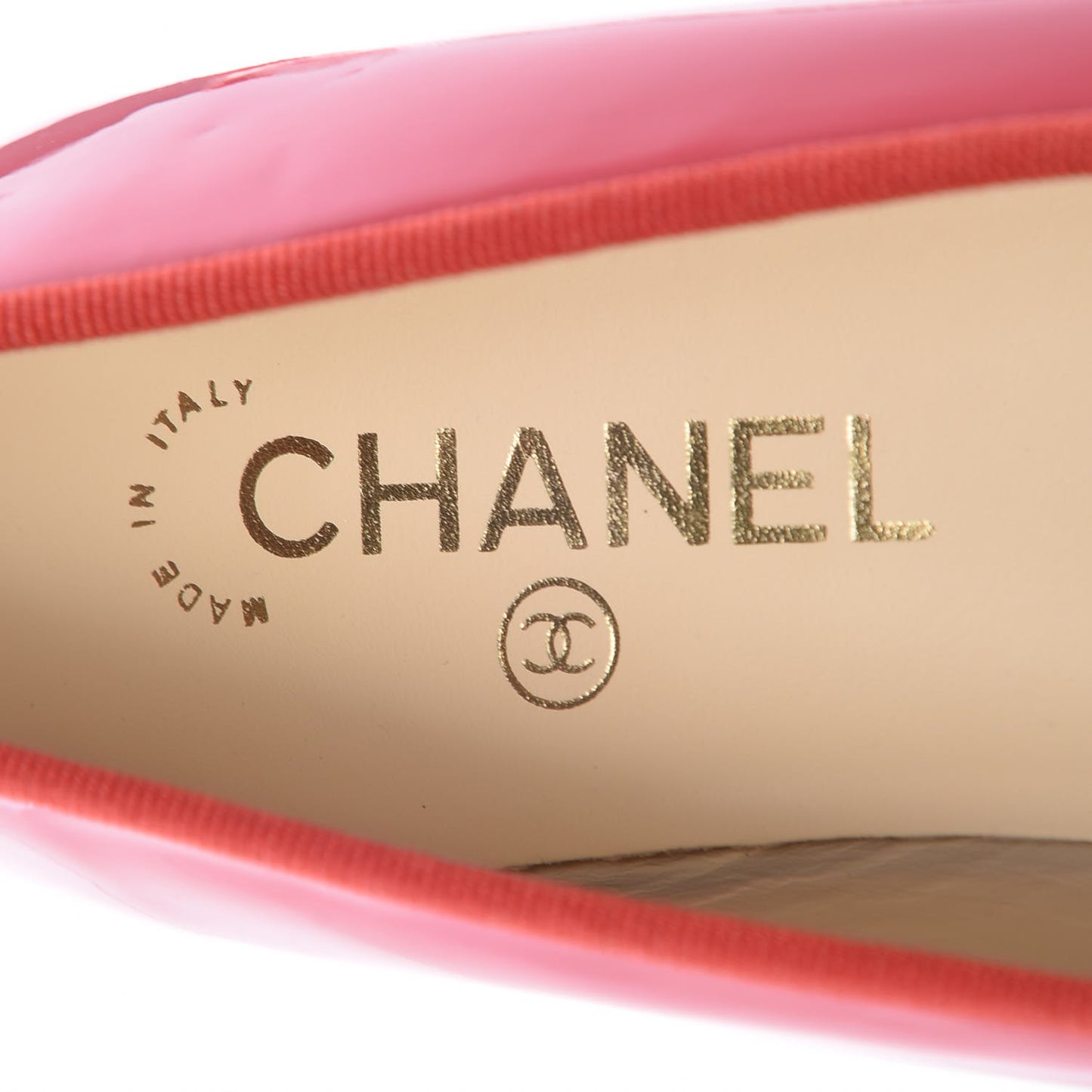 Patent Calfskin CC Cap Toe Ballerina Flats 39.5 Coral