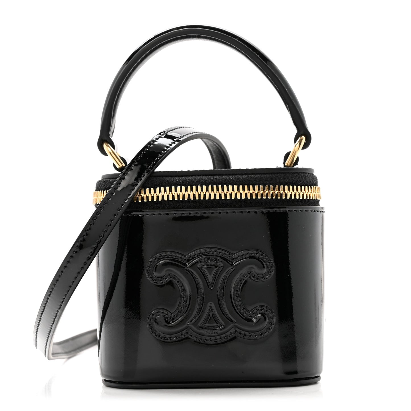 Patent Calfskin Triomphe Mini Vanity Case Black