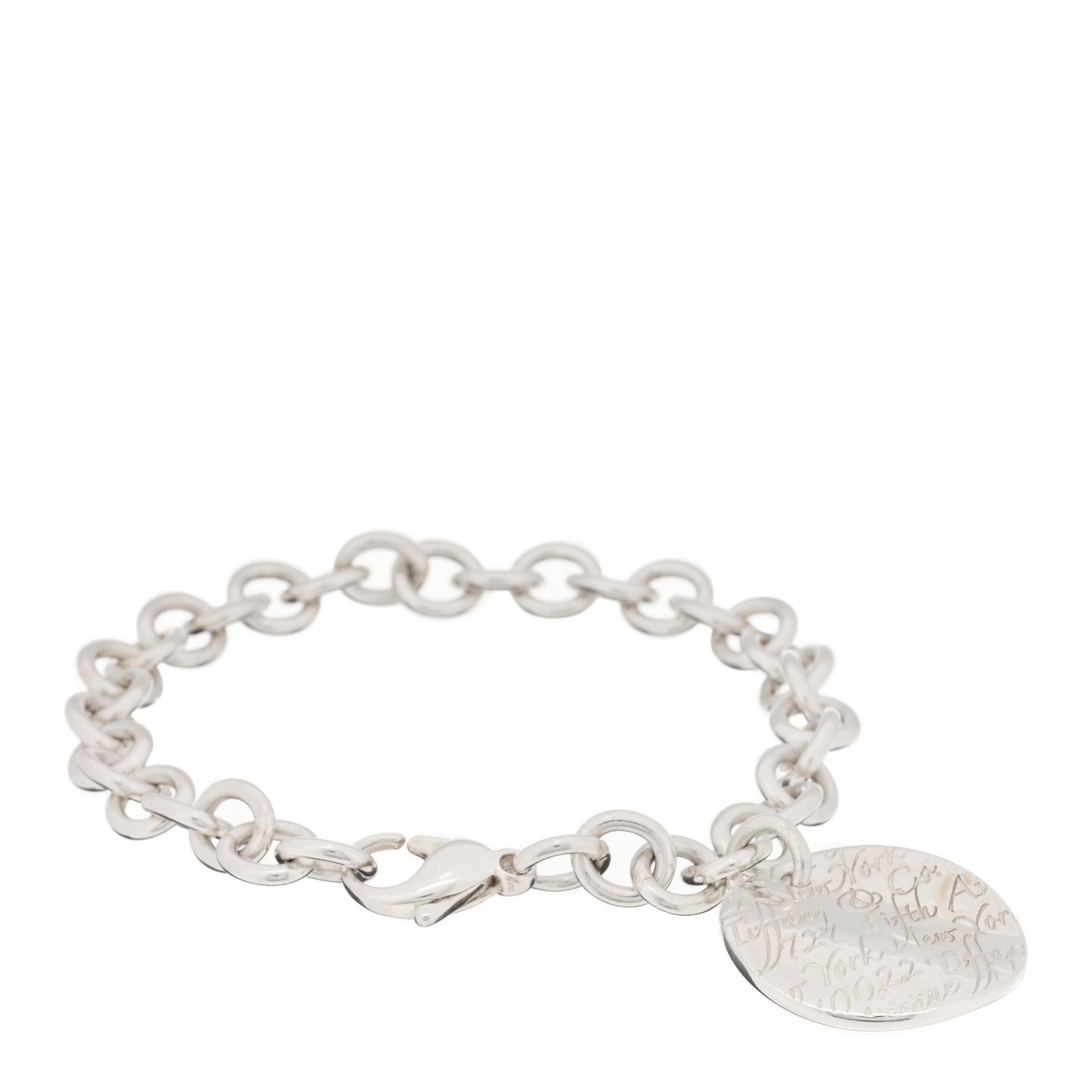 Sterling Silver Notes Round Tag Charm Bracelet