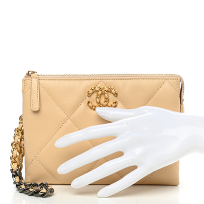 Chanel Shiny Goatskin Quilted Small Chanel 19 Pouch With Handle Beige 2 of 8