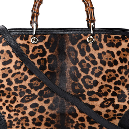 Gucci Calf Hair Leopard Print Large Bamboo Shopper Tote Black 7 of 11