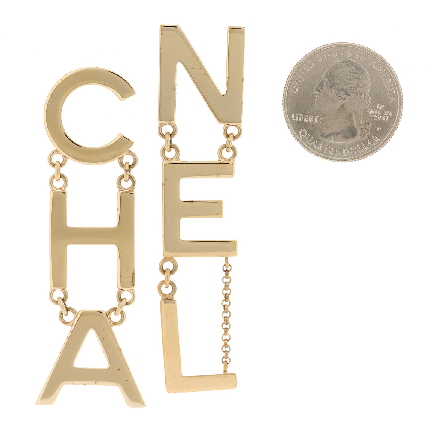 Metal Cha-Nel Logo Drop Earrings Gold