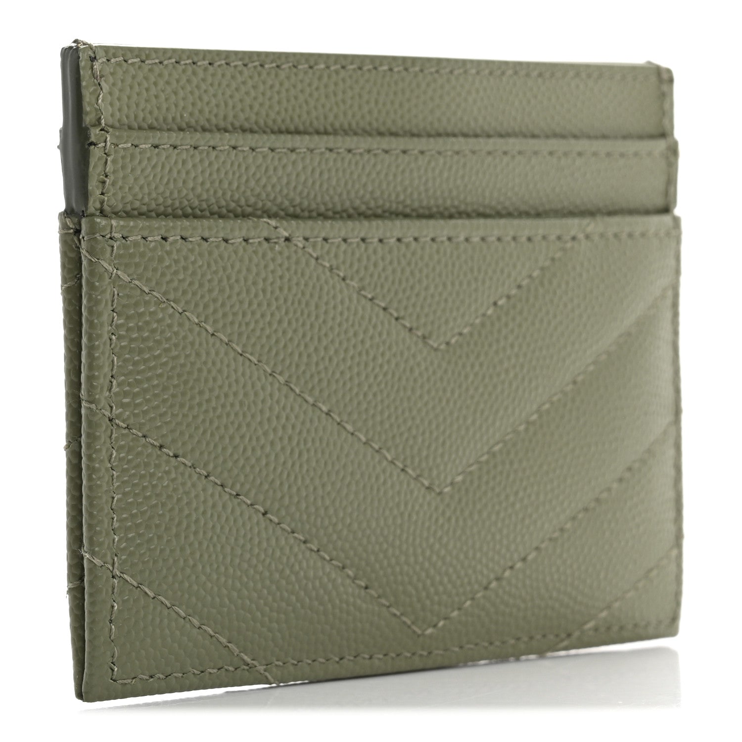 Saint Laurent Grain De Poudre Matelasse Chevron Monogram Credit Card Case Light Musk 3 of 7