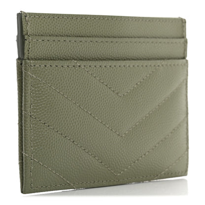 Saint Laurent Grain De Poudre Matelasse Chevron Monogram Credit Card Case Light Musk 3 of 7