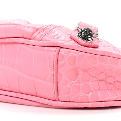 Balenciaga Extra Supple Calfskin Crocodile Embossed Le Cagole Mini Purse With Chain Sweet Pink 9 of 10