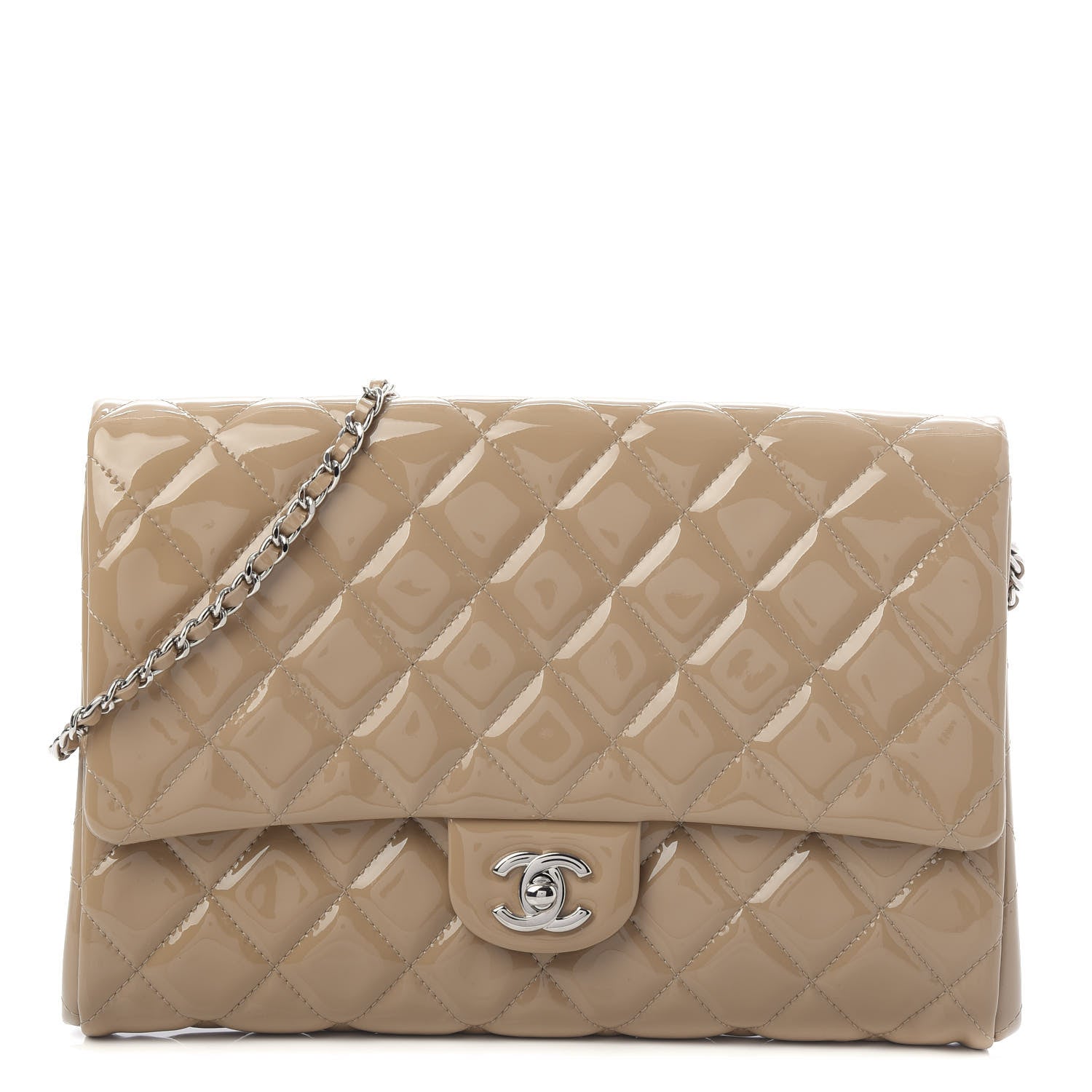 Chanel Patent Quilted Clutch with Chain Flap Beige 1 of 10