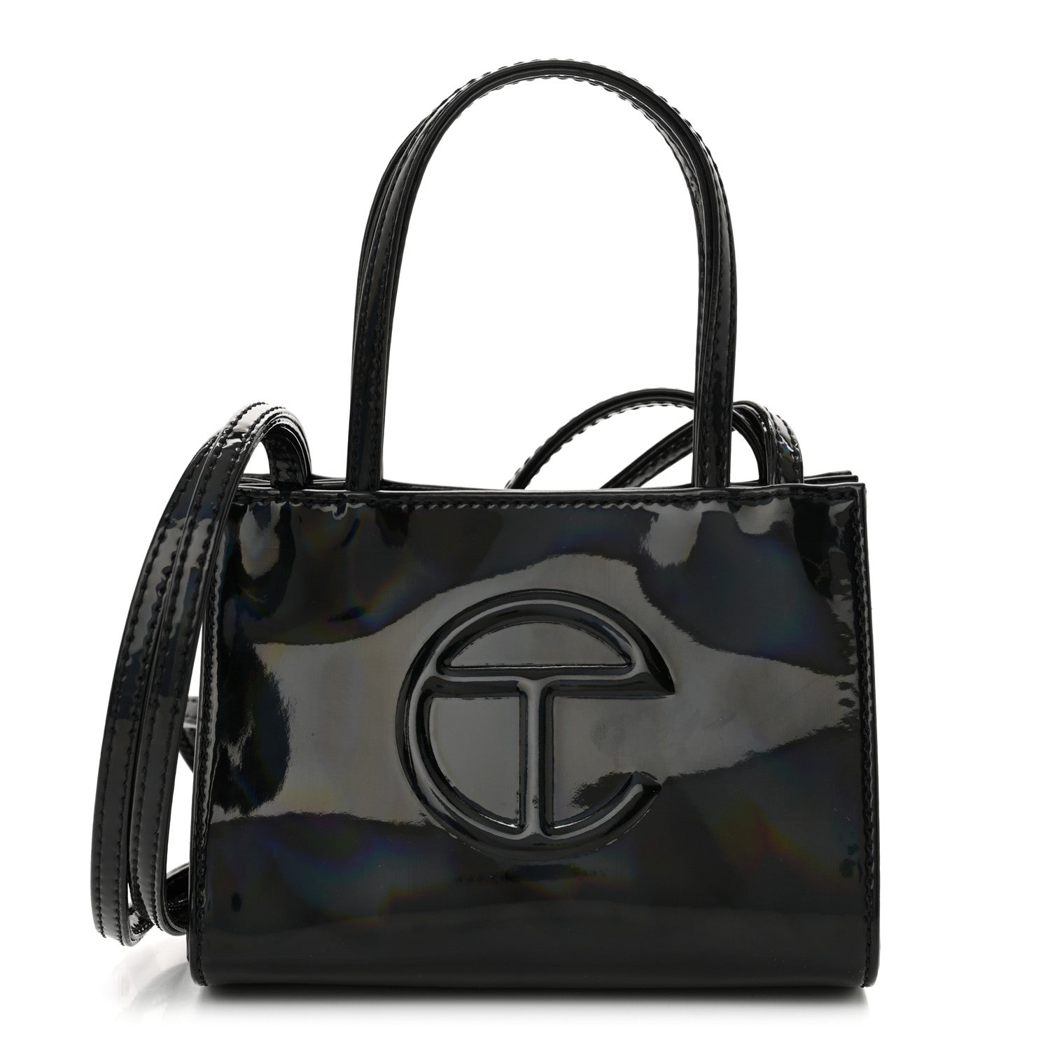 Telfar Patent Vegan Leather Small Shopping Bag Black Rainbow 1 of 10