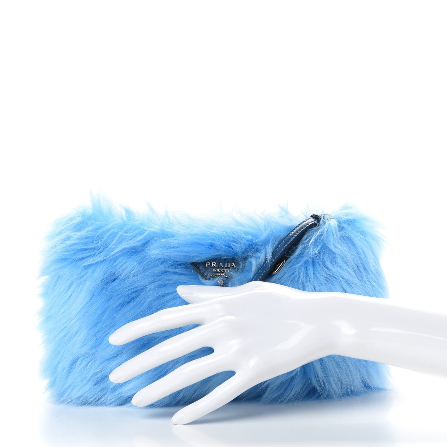 Eco Pelliccia Faux Fur Wristlet Clutch Azzurro