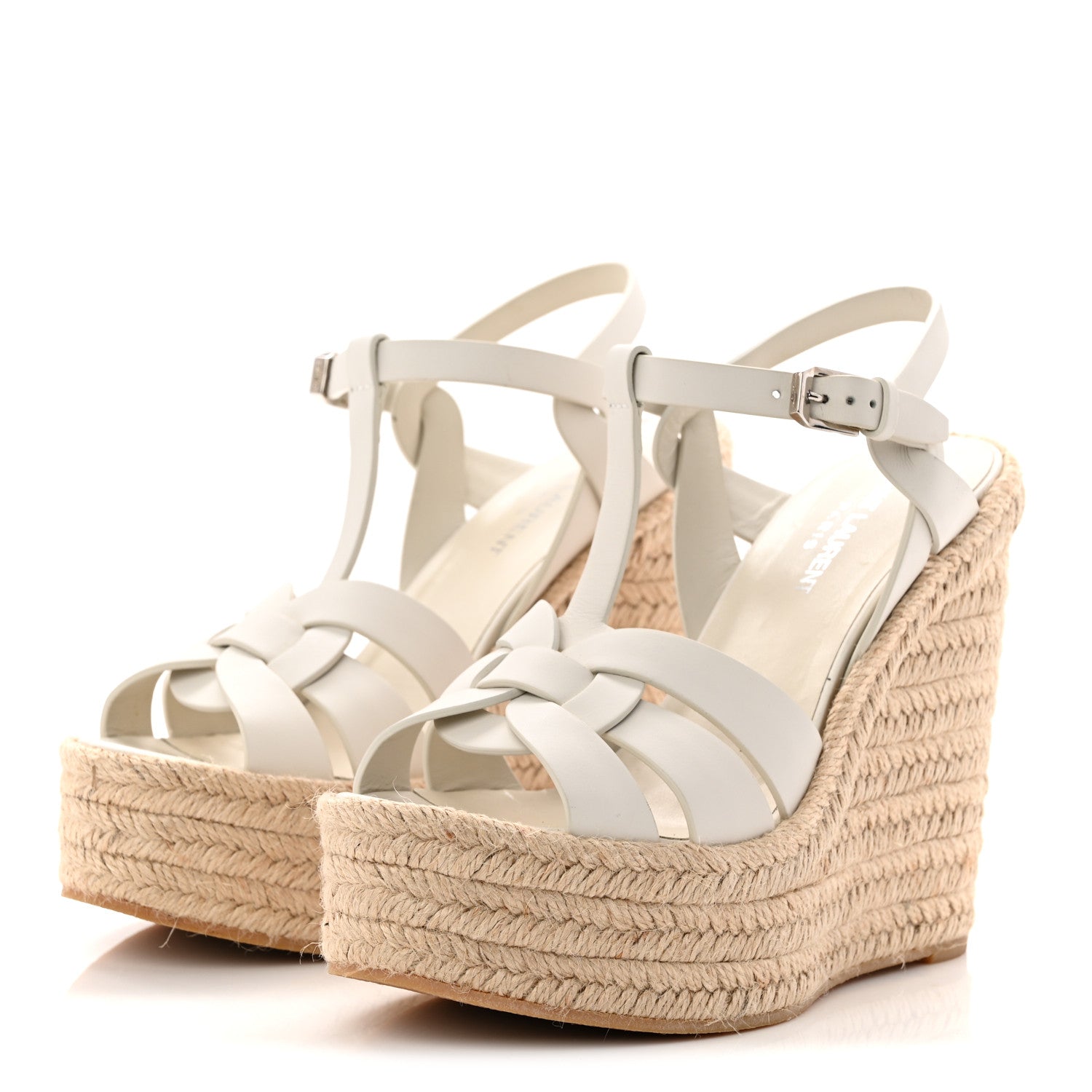 Saint Laurent Calfskin Tribute 95 Platform Espadrille Wedge Sandals 37.5 Porcellana 4 of 7