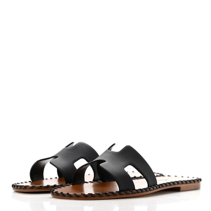 Hermes Box Calfskin Braided Oran Sandals 37 Black 3 of 9
