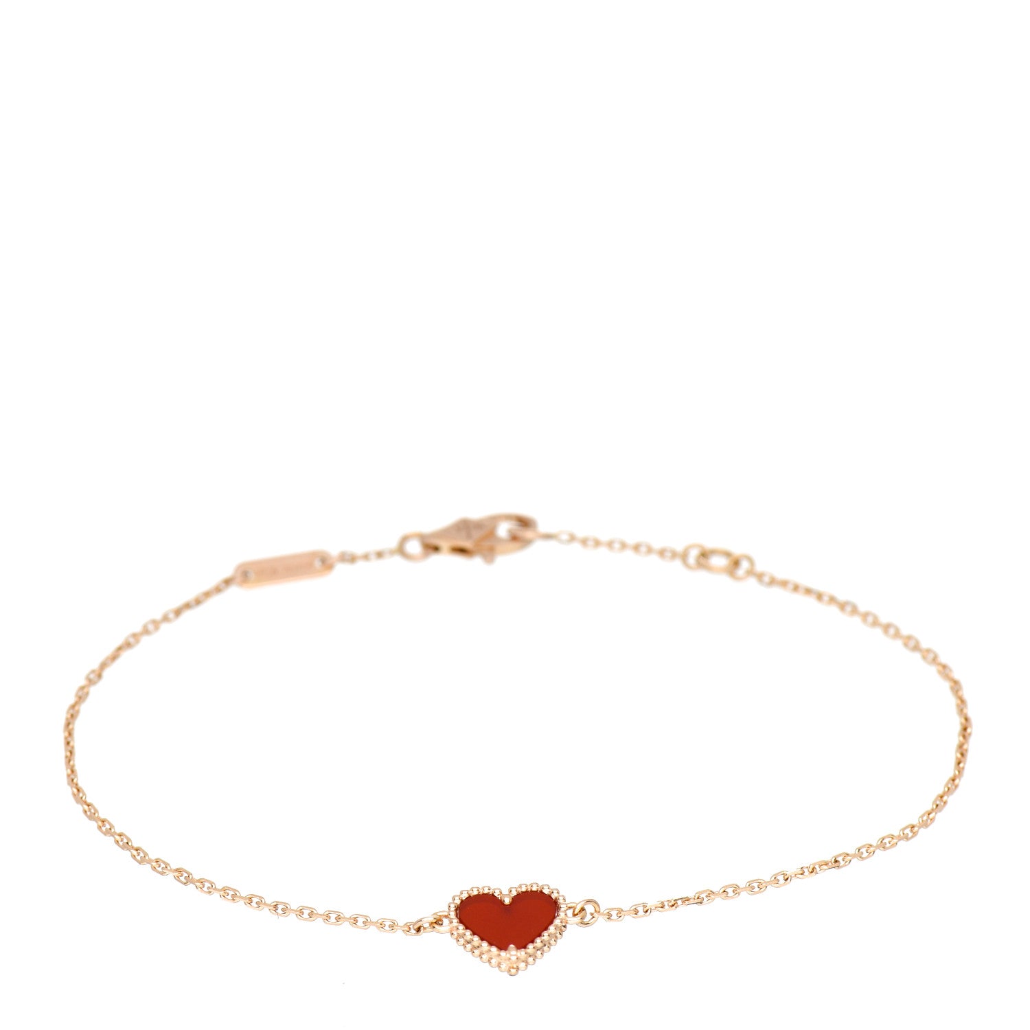 Van Cleef & Arpels 18K Rose Gold Carnelian Sweet Alhambra Heart Bracelet 1 of 5