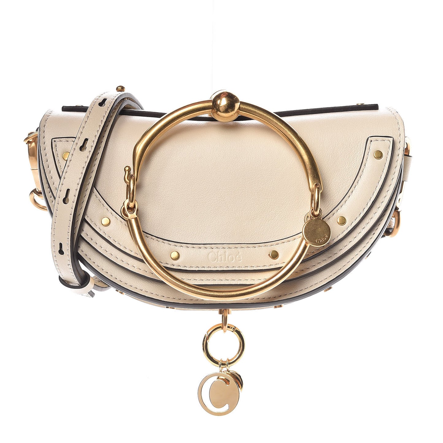 Calfskin Small Nile Bracelet Minaudiere Bag Off White