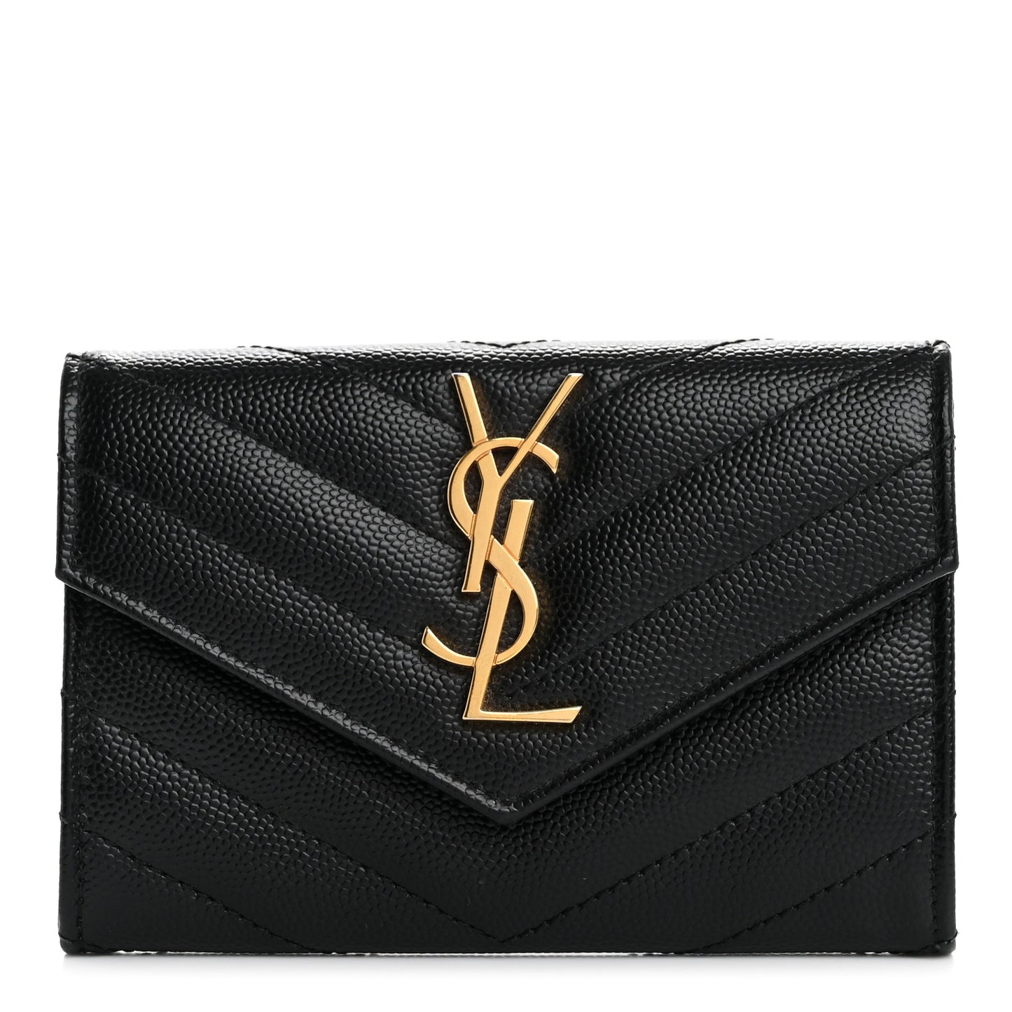 Grain De Poudre Matelasse Chevron Small Monogram Envelope Wallet Black