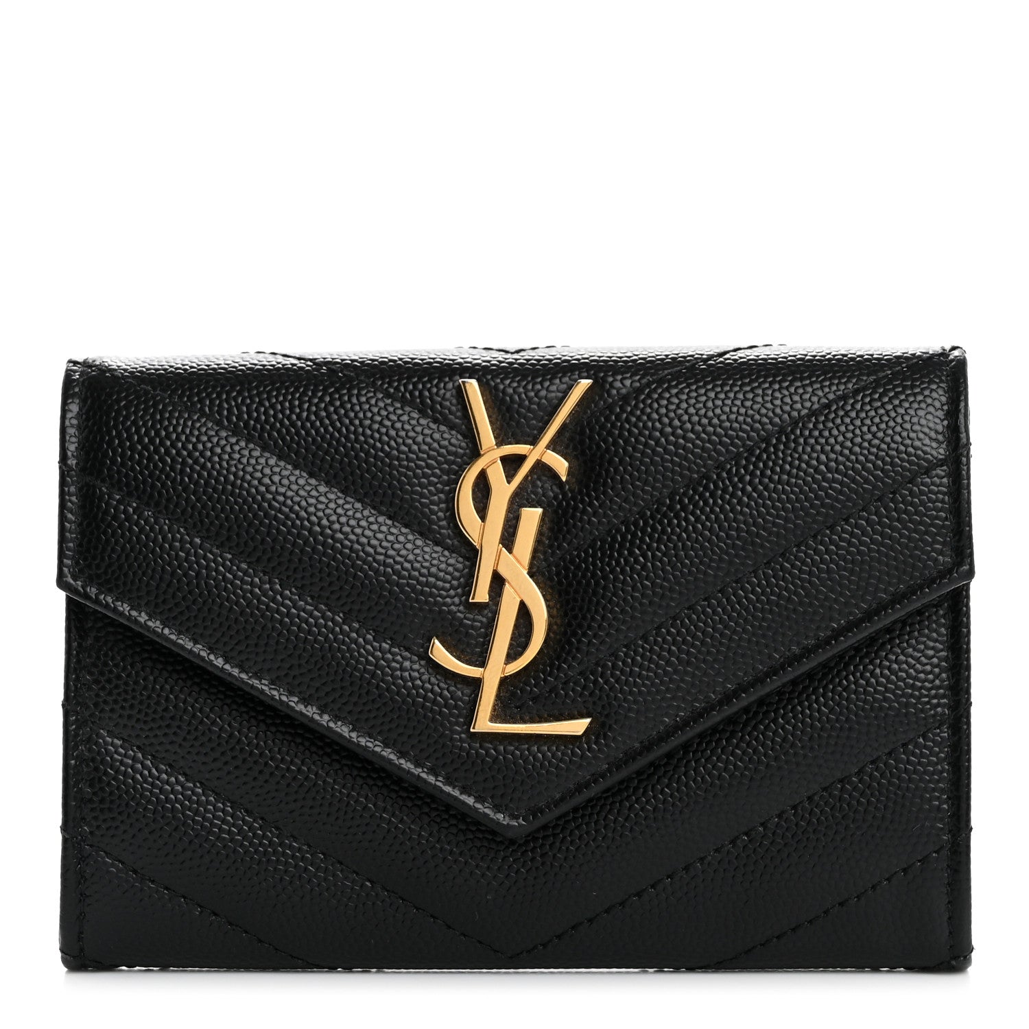 Saint Laurent Grain De Poudre Matelasse Chevron Small Monogram Envelope Wallet Black 1 of 11