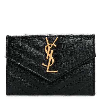 Saint Laurent Grain De Poudre Matelasse Chevron Small Monogram Envelope Wallet Black 1 of 11