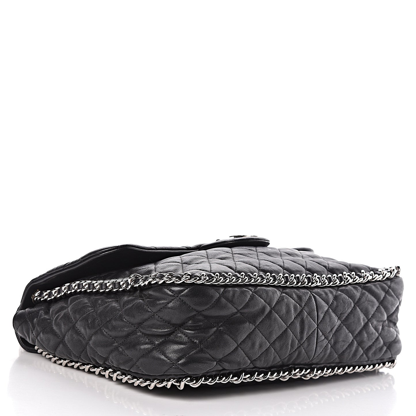 Washed Lambskin Quilted Maxi Chain Around Flap Black