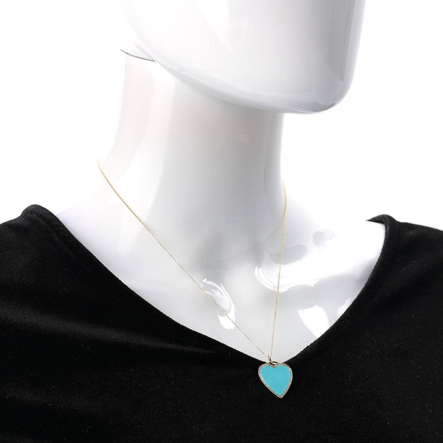 18K Yellow Gold Diamond Turquoise Heart Pendant Necklace