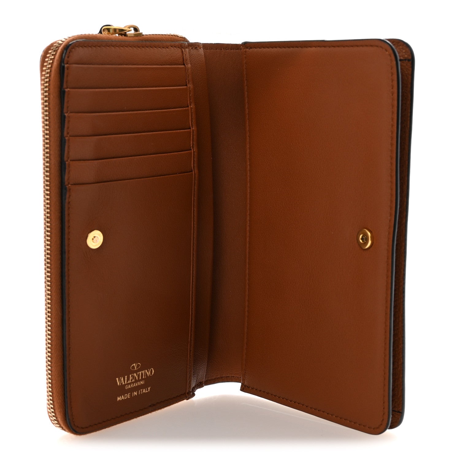 Valentino Garavani Grained Calfskin Vlogo Zip Around Wallet Saddle