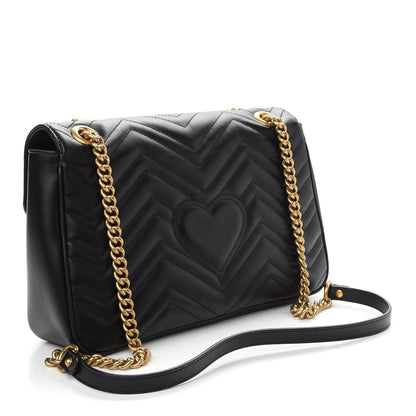 Gucci Calfskin Matelasse Medium GG Marmont Shoulder Bag Black 3 of 9