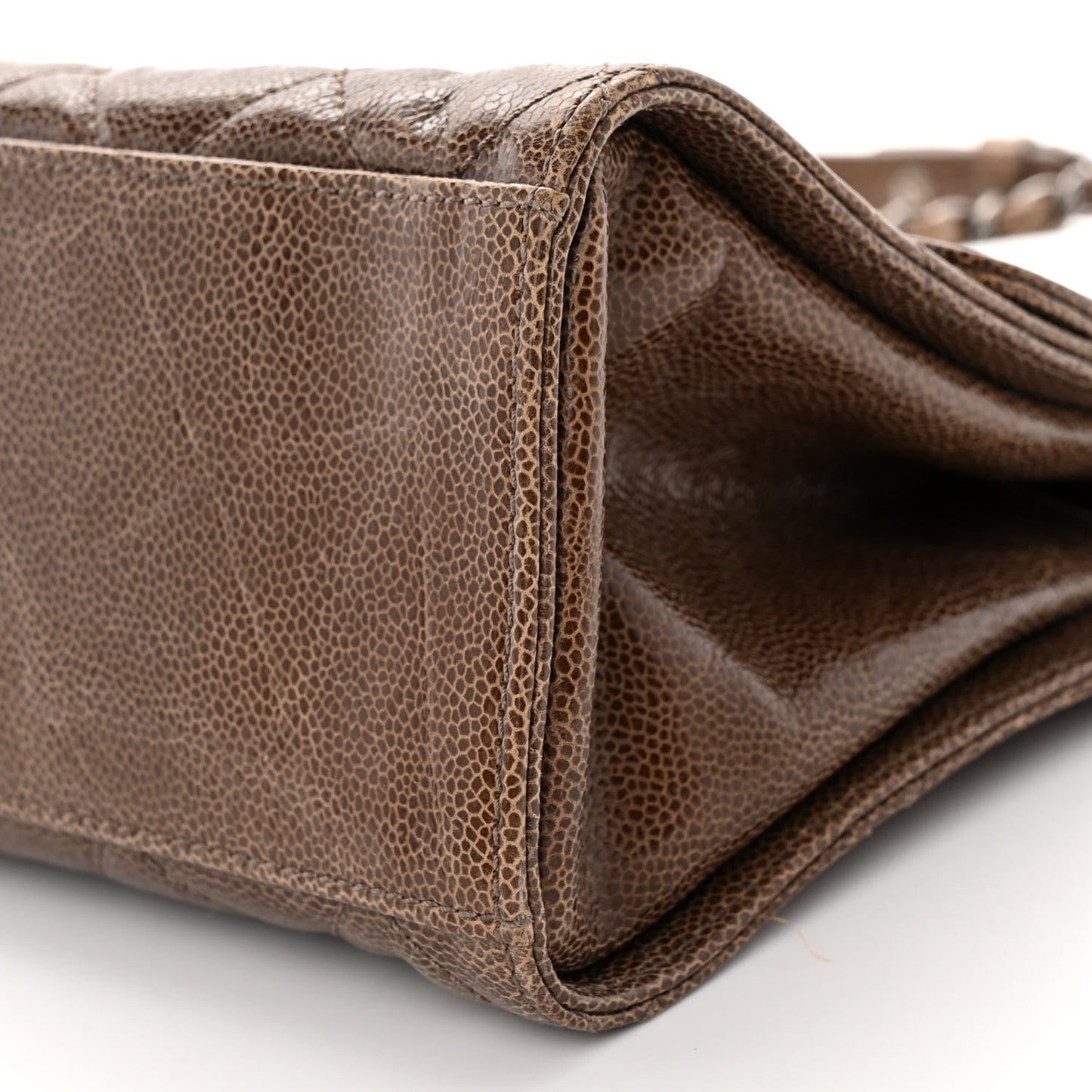 Crumpled Grained Calfskin Jumbo CC Crave Flap Brown