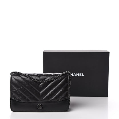 Chanel Aged Calfskin Chevron Quilted Gabrielle Wallet On Chain WOC Black 12 of 12