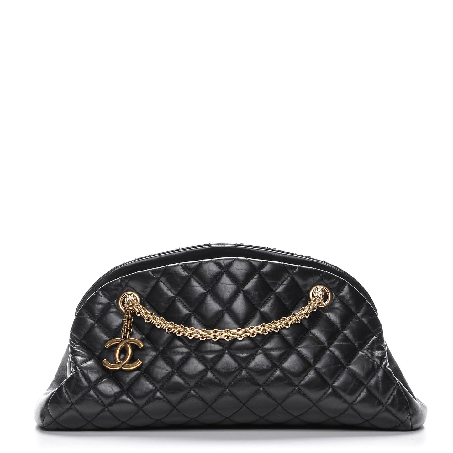 Aged Calfskin Quilted Medium Just Mademoiselle Black