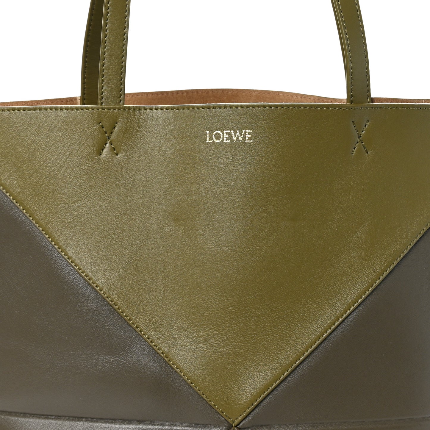 Shiny Calfskin Medium Puzzle Fold Tote Dark Khaki Green