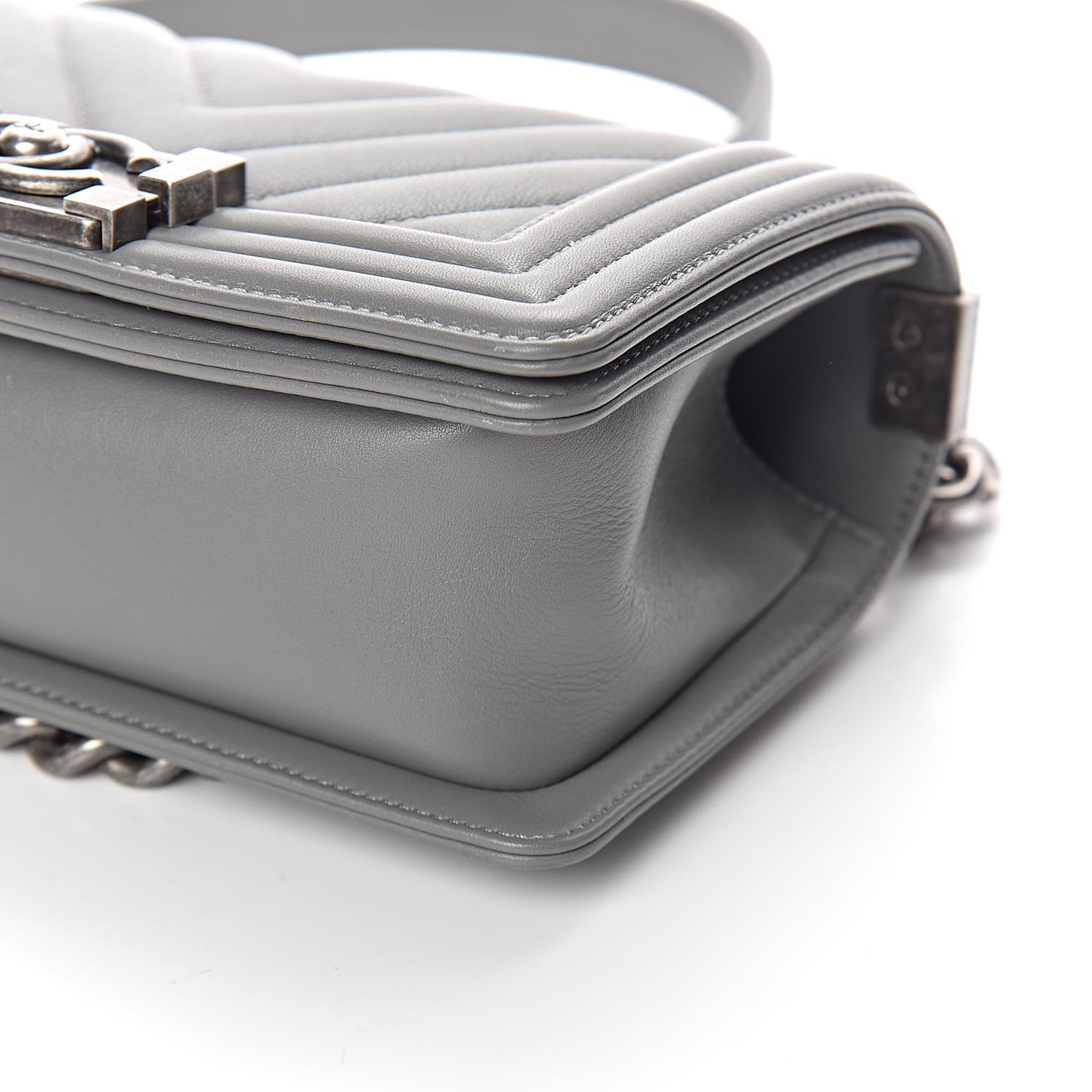 Calfskin Chevron Quilted Small Boy Flap Grey